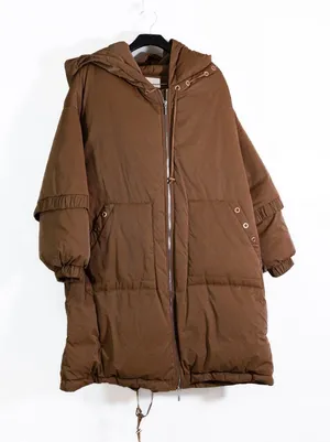Nap Women's White Duck Down Feather Quilted Puffer Oversized Coat Jacket Brown S thumbnail 1
