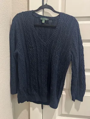 Navy Blue Ralph Lauren Cable Knit Sweater Cotton Medium thumbnail 1