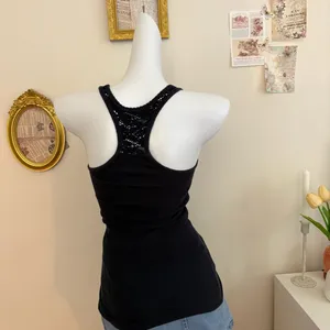 Hollister y2k Lace Trim Tank Top Size S Black Ribbed Racerback thumbnail 2