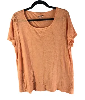 Chico's The Ultimate Tee Top Pockets Pleated Scoop Neck Orange Size 2 US L thumbnail 1