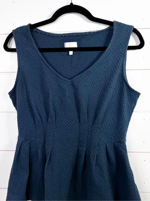 Deletta Women's V-Neck Textured Sleeveless Peplum Top Deep Teal Blue Size Medium thumbnail 2