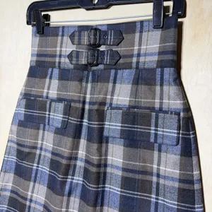 Zara Woman Plaid A-Line Skirt Gray Blue Belted High Waist Size S EU‎ 36 Preppy thumbnail 2