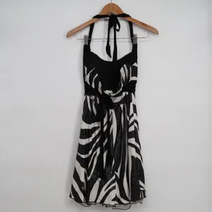 Xtraordinary Zebra Print Halter Dress Black White Glitter Tulle Hem Medium USA thumbnail 3