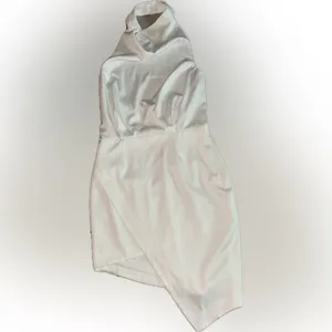 NEW ELLIATT Camo ASYMMETRIC White Ivory SATIN Halter DRAPED Cocktail dress sz S thumbnail 4
