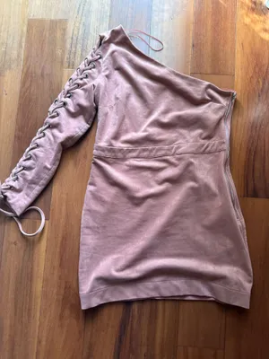Pink Faux Suede One Shoulder Dress thumbnail 3