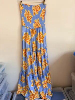 Abel the Label Anthropologie tube top strapless maxi tiered Summer dress, sz L thumbnail 4