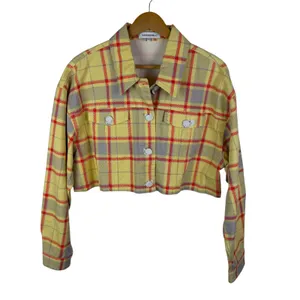 WeWoreWhat Cropped‎ Plaid Denim Jacket Size XS/S Streetwear Y2K Light Academia thumbnail 2