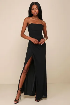 Lulus New Epitome of Allure Black Mesh Strapless Ruched Maxi Dress Size XS MSRP $79 thumbnail 3