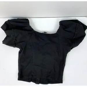Sugarlips Mirabelle Puff Sleeve Top Black Linen Button Front V-Neck‎ Size Medium thumbnail 7