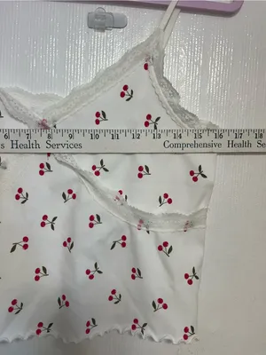 Francesca's Collections White Cherry Print Lace Trim Tank Size L thumbnail 3