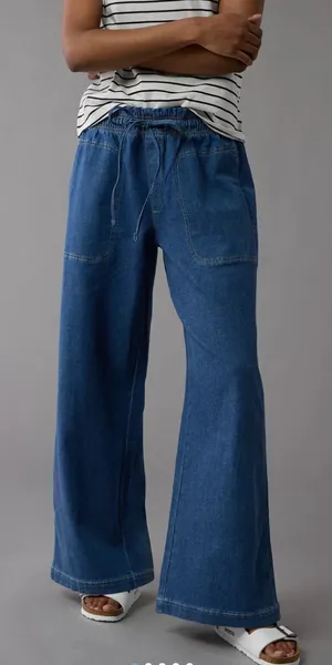NWT!! American Eagle Dreamy Drape Linen Blend Pull-On Pants in Indigo thumbnail 1