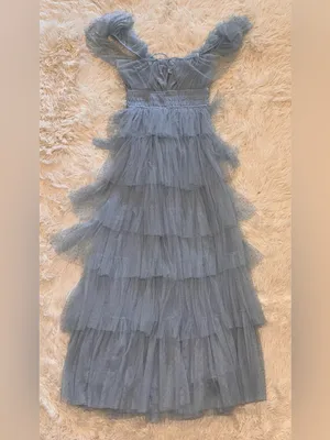 NEW Petal & Pup Belle Swiss Dot Tulle Tiered Maxi Blue Dress sz L thumbnail 6