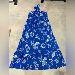 NWT Grace Karin Blue ocean Floral Halter Maxi Dress large thumbnail 2