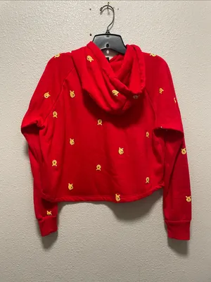 Disney Red Winnie the Pooh Cropped Hoodie Sweatshirt - Women thumbnail 3