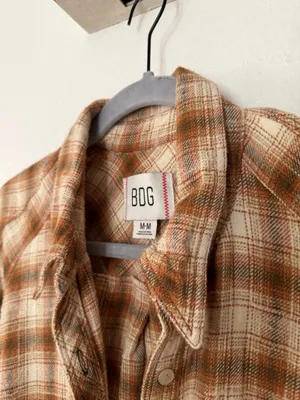 BDG Urban Outfitters Brown Plaid Distressed Flannel Button-Down Shirt thumbnail 3