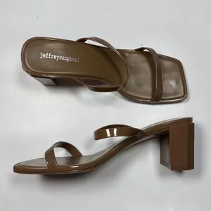 Jeffrey Campbell Sandals Tan Beige Jamm-3 Jelly Slide Block Heels S-513 Sz 10 thumbnail 8
