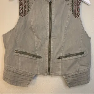 BKE Outerwear womens brown embroidered zip up pocket motorcycle vest size L thumbnail 7