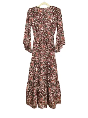 Anthropologie Boemo Boho Floral Paisley Print Bell Sleeve Tiered Maxi Dress S thumbnail 3