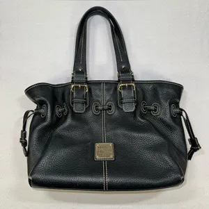Dooney & Bourke Black Pebbled Leather Drawstring Satchel Bag Pink Gingham Lined thumbnail 1