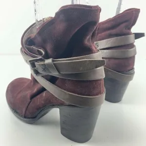 Freebird by Steven Blaze Booties Burgundy Maroon Suede‎ Red Wine Stacked Heel Boot thumbnail 12