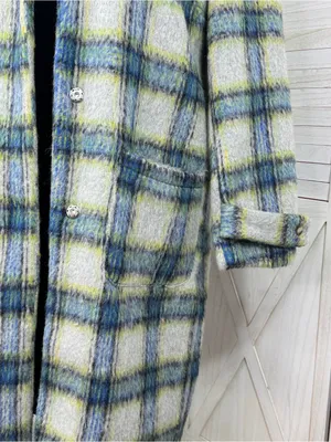 Cyrus Plaid Wool Blend Long Midi Overcoat Coat Grey Green Blue Large Winter thumbnail 6
