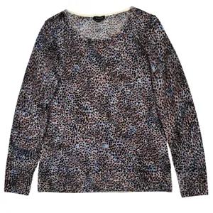 Talbots Sweater‎ Womens Medium Blue Brown Leopard Merino Wool Crew Neck Pullover thumbnail 1