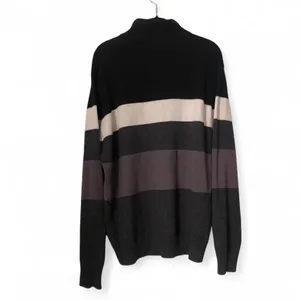 Preppy Minimalist Rugby Striped Country Club Quarter 1/4 Zip Sweater Shirt Top Long Sleeve Minimalist Knit Black White Men XL - measurement in pics thumbnail 3