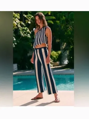 NEW Women Free- est by Free People Joan Fauxchet 2 PCS Set Striped XL Blue White thumbnail 2