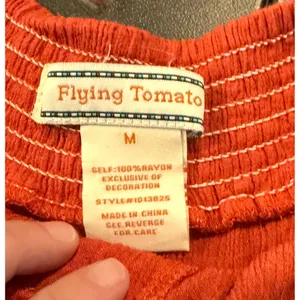 Flying Tomato Womens M Tunic Top‎ Rust Orange Crochet Lace Boho Ruffle Peasant thumbnail 4