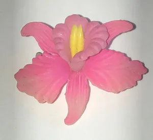 Vintage Pink Orchid Flower Brooch with Yellow Center thumbnail 1