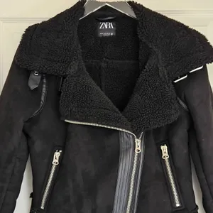 ZARA Women's Double Sided Jacket Faux Suede Shearling Moto Aviator Size Medium‎ thumbnail 5