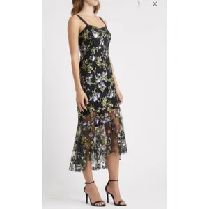 Sam Edelman Black Floral Sequence Embroidered Strapless Dress Size 4 $168 Mesh thumbnail 4