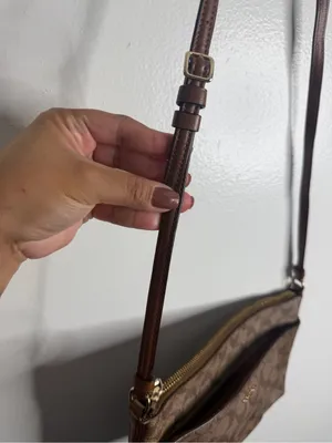 Coach‎ Signature Monogram Khaki Brown Leather Trim Crossbody Bag thumbnail 4