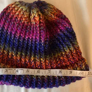 Handmade multicolor knit beanie hat for adults for winter Red thumbnail 6