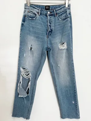 BDG Jeans Size 27 Blue High Rise Distressed Ripped Straight Raw Hem Grunge Indie thumbnail 1
