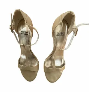Stuart Weitzman Nude Leather T-Strap Stiletto Heels thumbnail 1