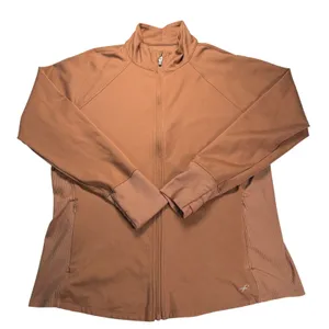 Freely Jacket Women's XL Brown Full Zip Mock Neck Zipper Pockets Thumb Holes thumbnail 1