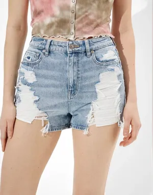 AMERICAN EAGLE High Rise Distressed Denim Mom Shorts Comfort Stretch Size 00 thumbnail 1