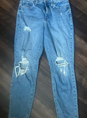 Old Navy Blue Distressed Boyfriend Jeans thumbnail 1