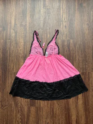 NWT Victorias Secret Pink and Black Sheer Lace Babydoll Nightie Dress - Size S thumbnail 2