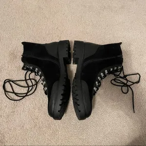 Lucky Brand Iliana Black Suede Wool Lace Up Hiker Combat Boots thumbnail 4