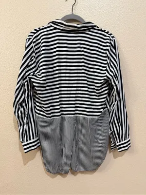 Jane + Delancey Black & White Striped Button Up Hi-Low Blouse Size L thumbnail 2