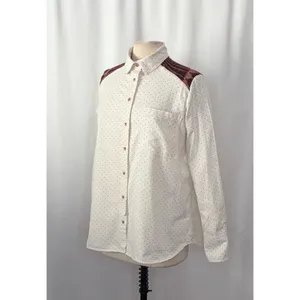 FREE PEOPLE Mixed Media Sage Buttondown Shirt Wool Western Polka Dot‎ Medium thumbnail 7