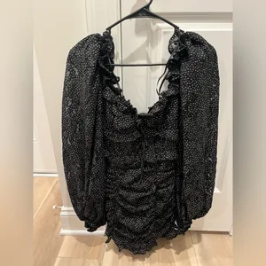 NWT For Love & Lemons Lelia Lace Mini Dress Black White Polka Dot XS thumbnail 4