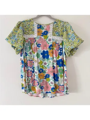 Floral Retro Dopamine Fairycore Bubble Sleeve Lace Coquette Blouse medium thumbnail 4