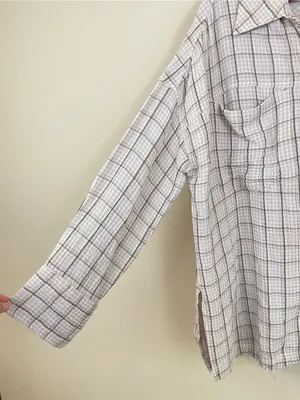 We The Free Cardiff Plaid Oversized Gauze Button Up Tunic Shirt Lilac Size Large thumbnail 5