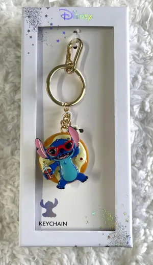 Disney Stitch Donut Floatie Spinner Keychain Charm Clip Gold Tone Sunglasses NEW thumbnail 1