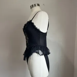 Midnight Hour 90s Vintage Dark Fairy Lace Black & Gold Bodysuit With Sheer Flouncy Tutu Size M thumbnail 5