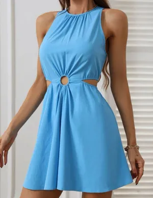 Boutique NWT Blue Cut Out Waist Sleeveless Romper. thumbnail 3