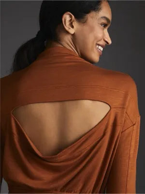 NWT Anthroplogie Daily Practice Ruched Cozy Dress Medium Brown Long Sleeve Fall thumbnail 4